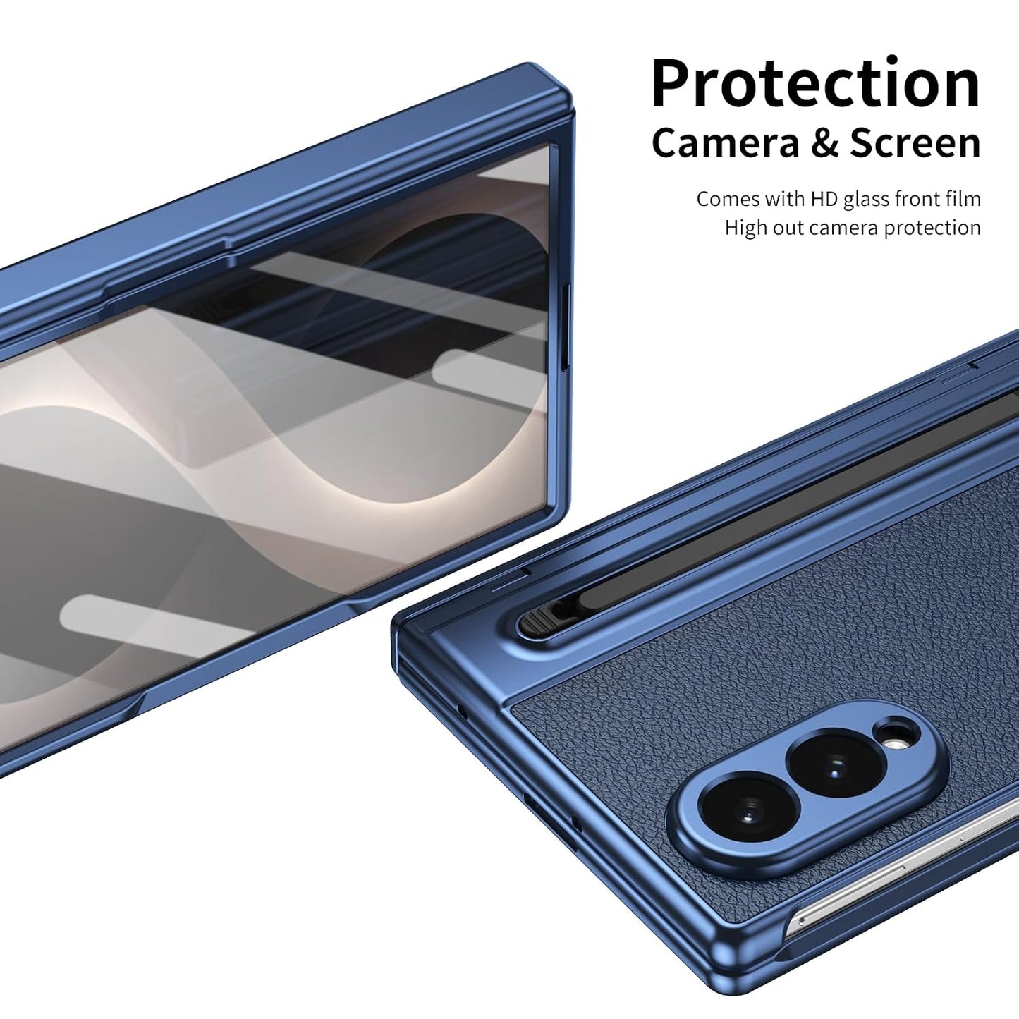Samsung Z Fold8 Leather Case, Electroplating S Pen Case with Hinge Protection - Blue
