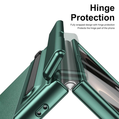 Samsung Z Fold8 Leather Case, Electroplating S Pen Case with Hinge Protection - Green