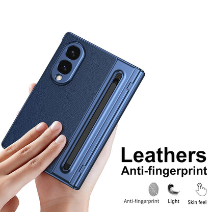 Samsung Z Fold8 Leather Case, Electroplating S Pen Case with Hinge Protection - Blue