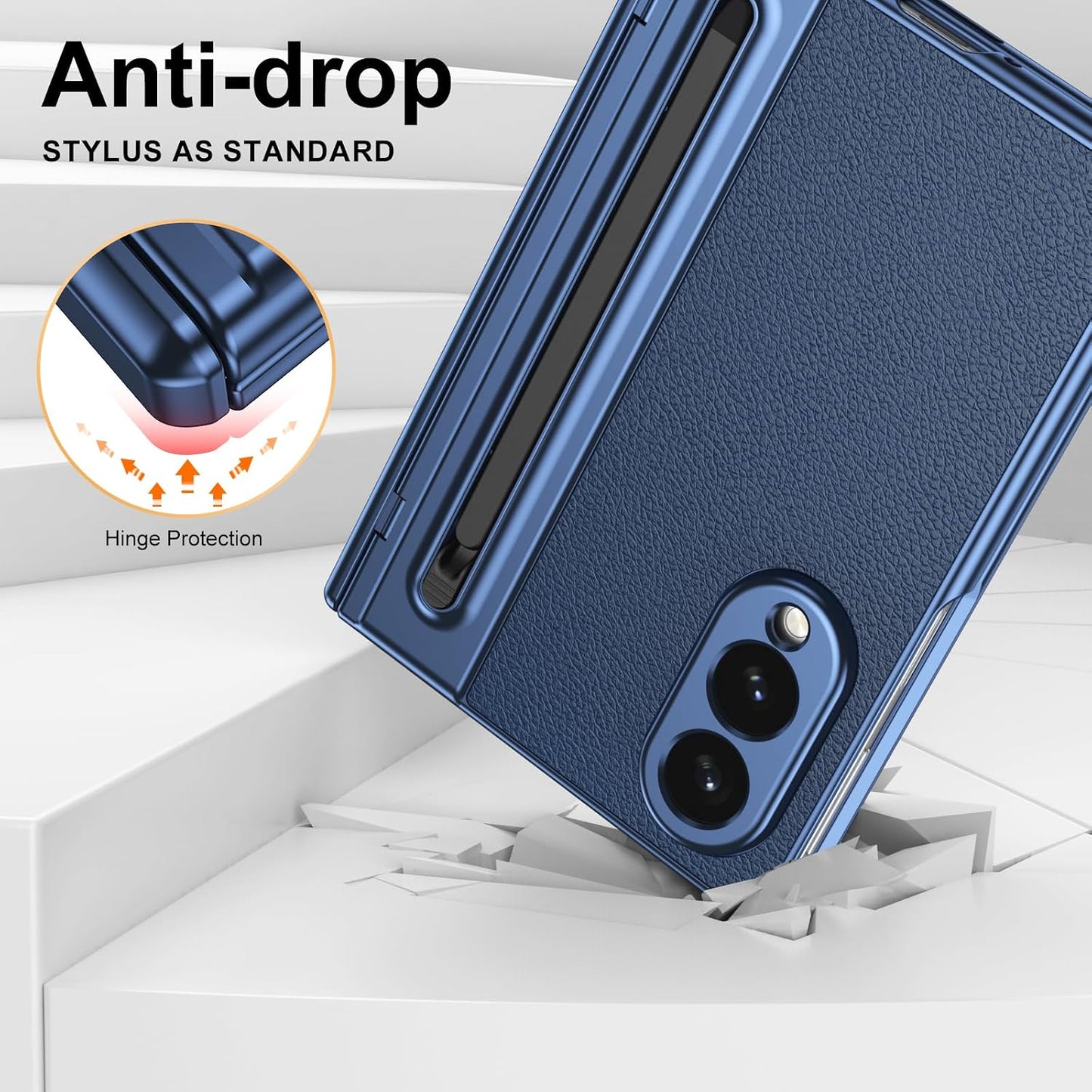 Samsung Z Fold8 Leather Case, Electroplating S Pen Case with Hinge Protection - Blue