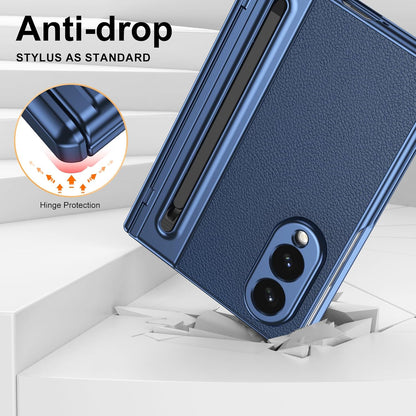 Samsung Z Fold8 Leather Case, Electroplating S Pen Case with Hinge Protection - Blue