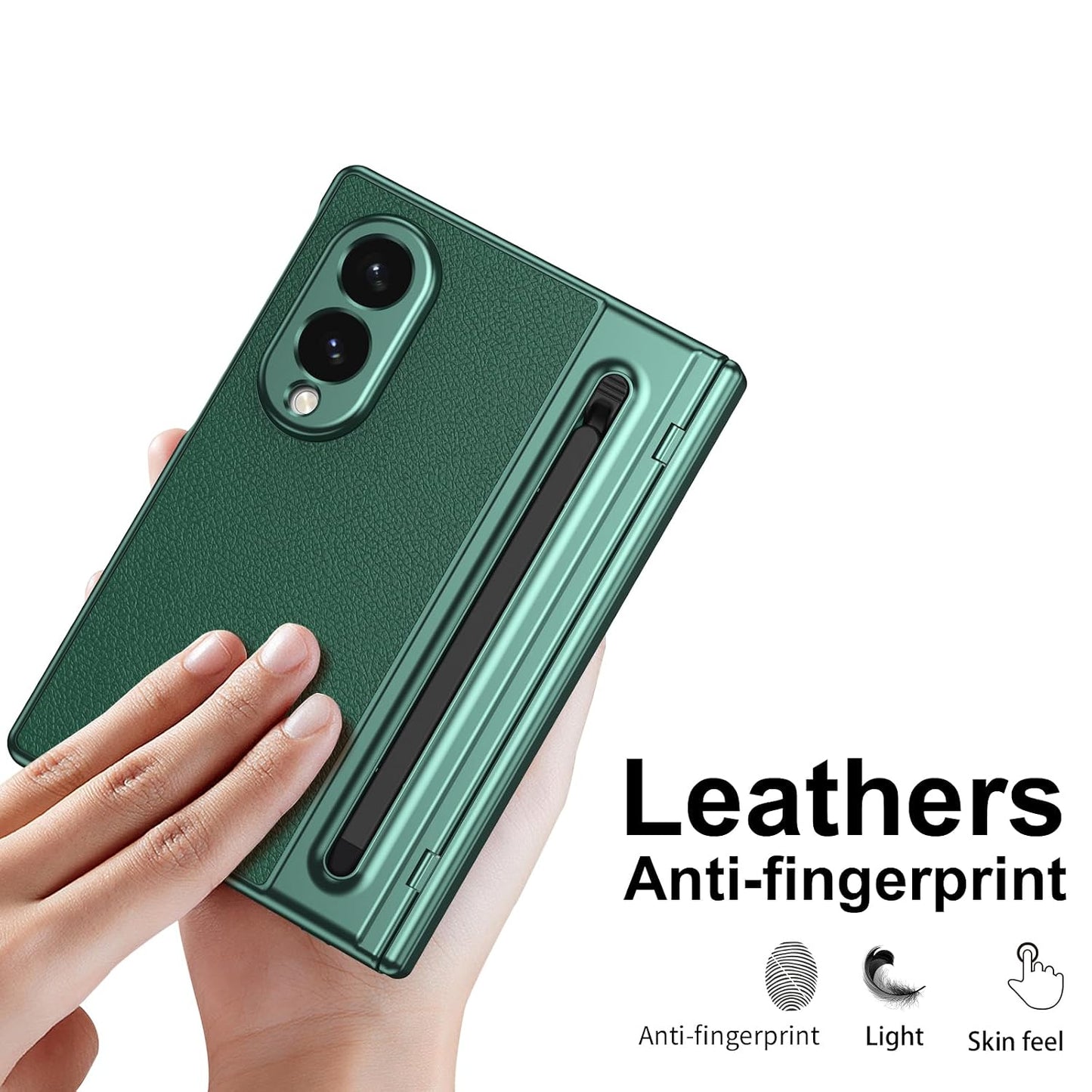 Samsung Z Fold8 Leather Case, Electroplating S Pen Case with Hinge Protection - Green