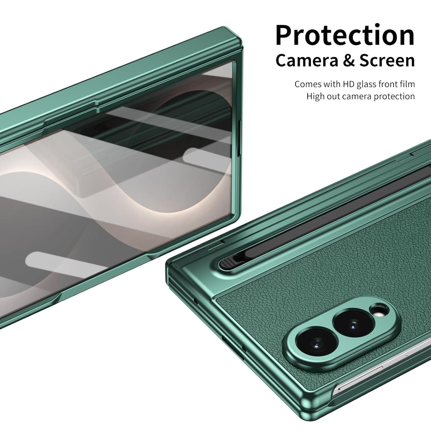 Samsung Z Fold8 Leather Case, Electroplating S Pen Case with Hinge Protection - Green