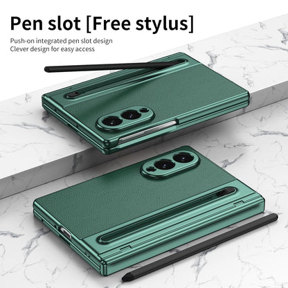 Samsung Z Fold8 Leather Case, Electroplating S Pen Case with Hinge Protection - Green