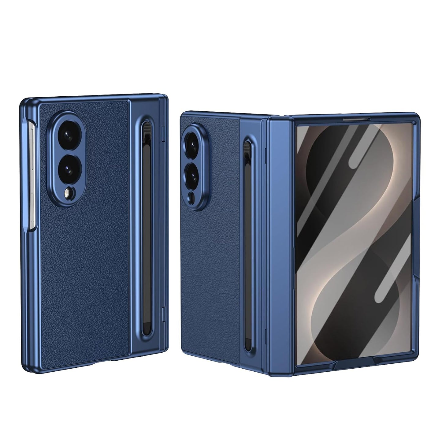 Samsung Z Fold8 Leather Case, Electroplating S Pen Case with Hinge Protection - Blue