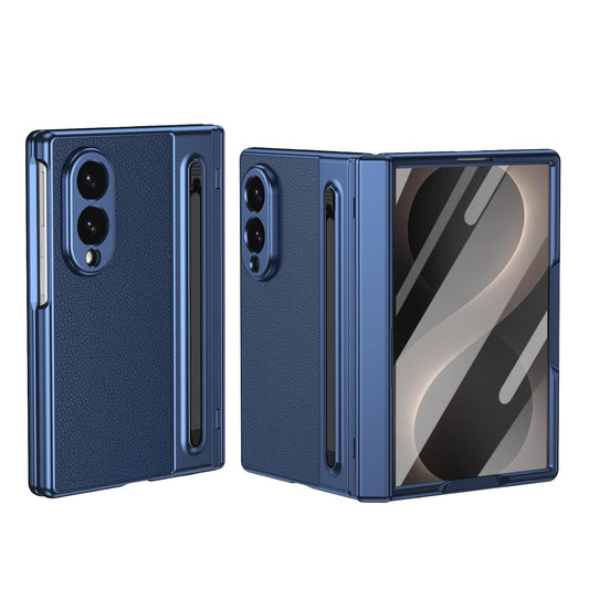 Samsung Z Fold8 Leather Case, Electroplating S Pen Case with Hinge Protection - Blue