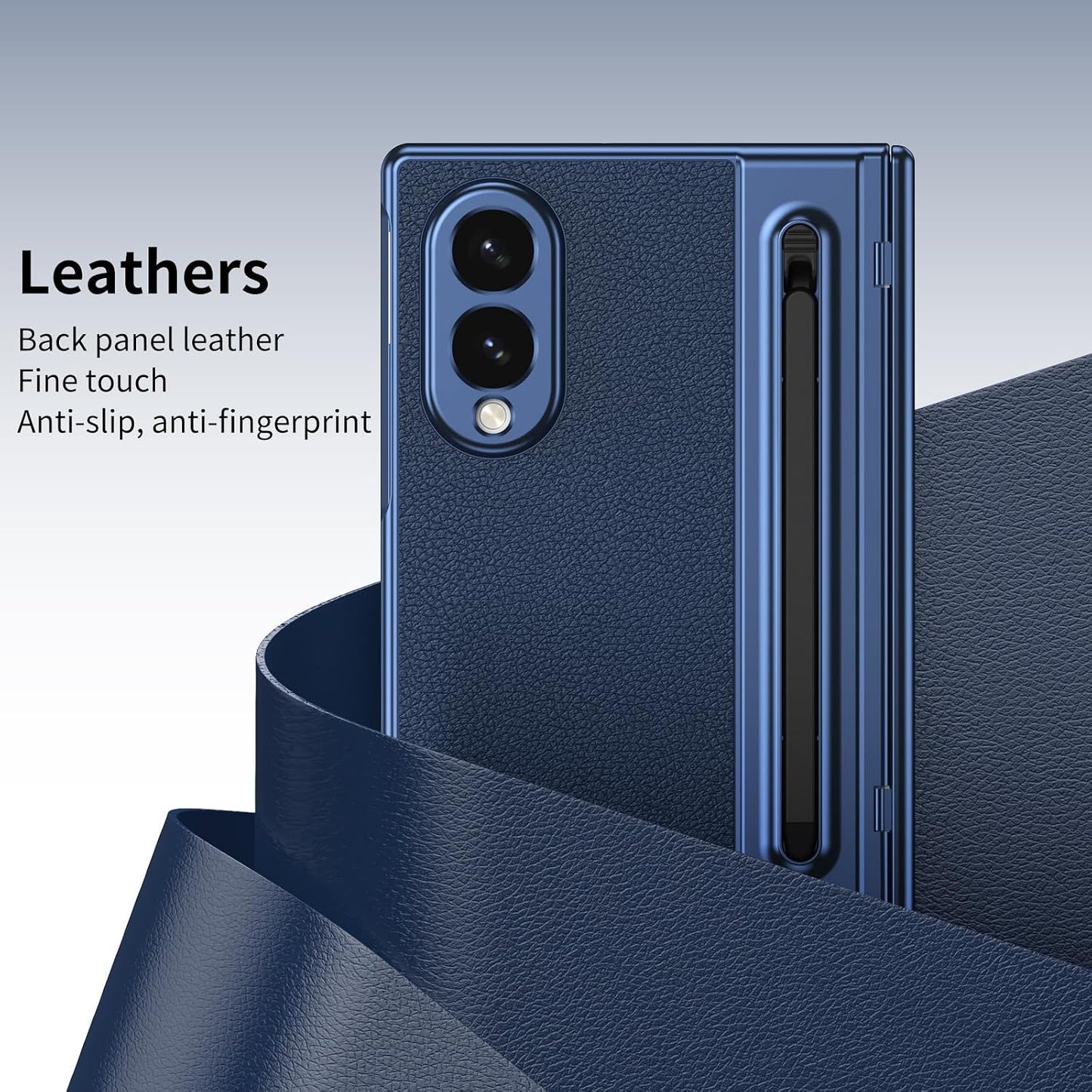 Samsung Z Fold8 Leather Case, Electroplating S Pen Case with Hinge Protection - Blue