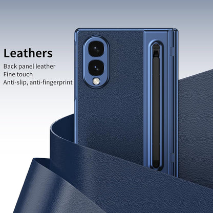 Samsung Z Fold8 Leather Case, Electroplating S Pen Case with Hinge Protection - Blue