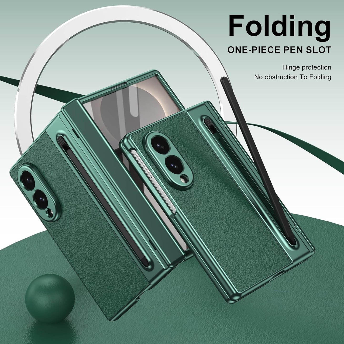 Samsung Z Fold8 Leather Case, Electroplating S Pen Case with Hinge Protection - Green