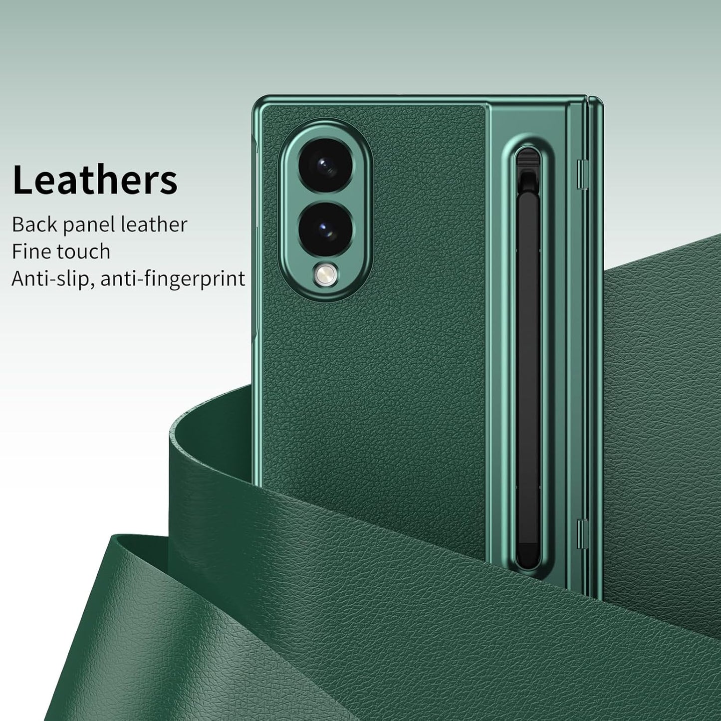 Samsung Z Fold8 Leather Case, Electroplating S Pen Case with Hinge Protection - Green