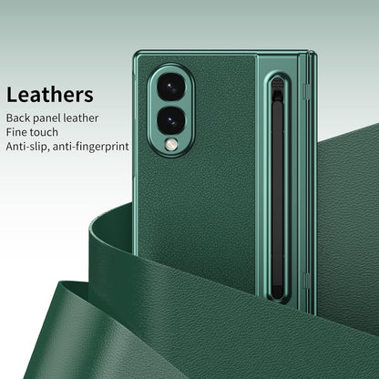 Samsung Z Fold8 Leather Case, Electroplating S Pen Case with Hinge Protection - Green