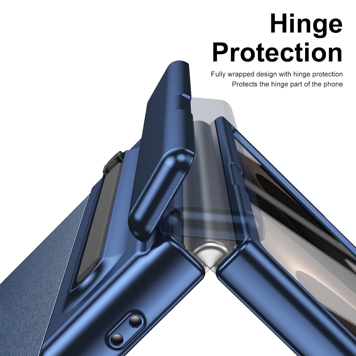 Samsung Z Fold8 Leather Case, Electroplating S Pen Case with Hinge Protection - Blue