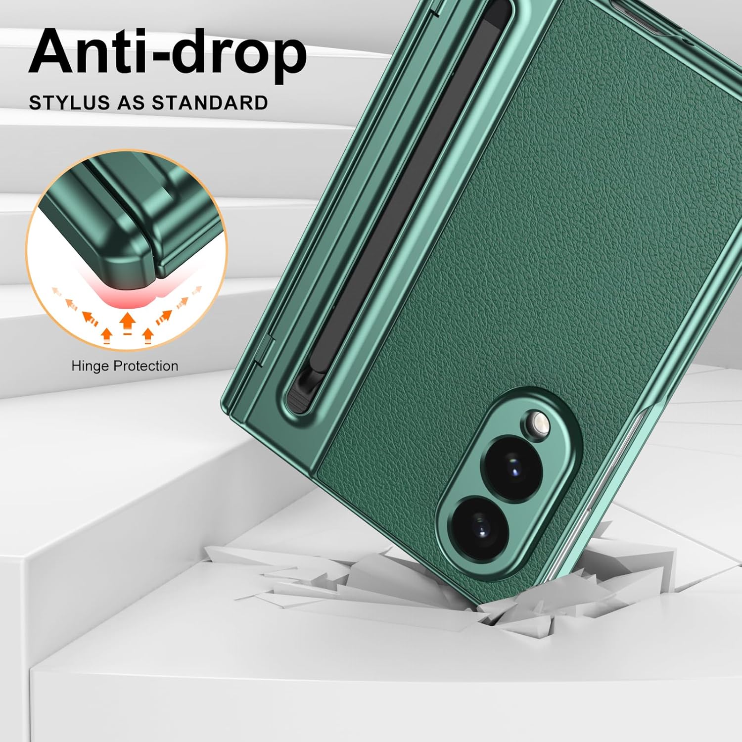 Samsung Z Fold8 Leather Case, Electroplating S Pen Case with Hinge Protection - Green