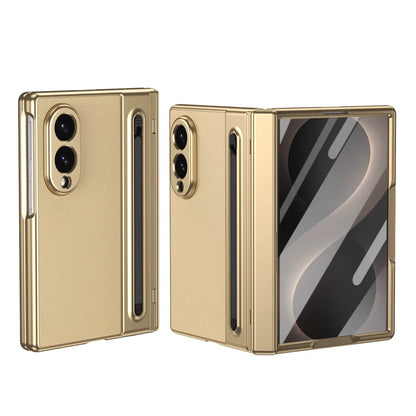 Samsung Z Fold8 Leather Case, Electroplating S Pen Case with Hinge Protection - Gold