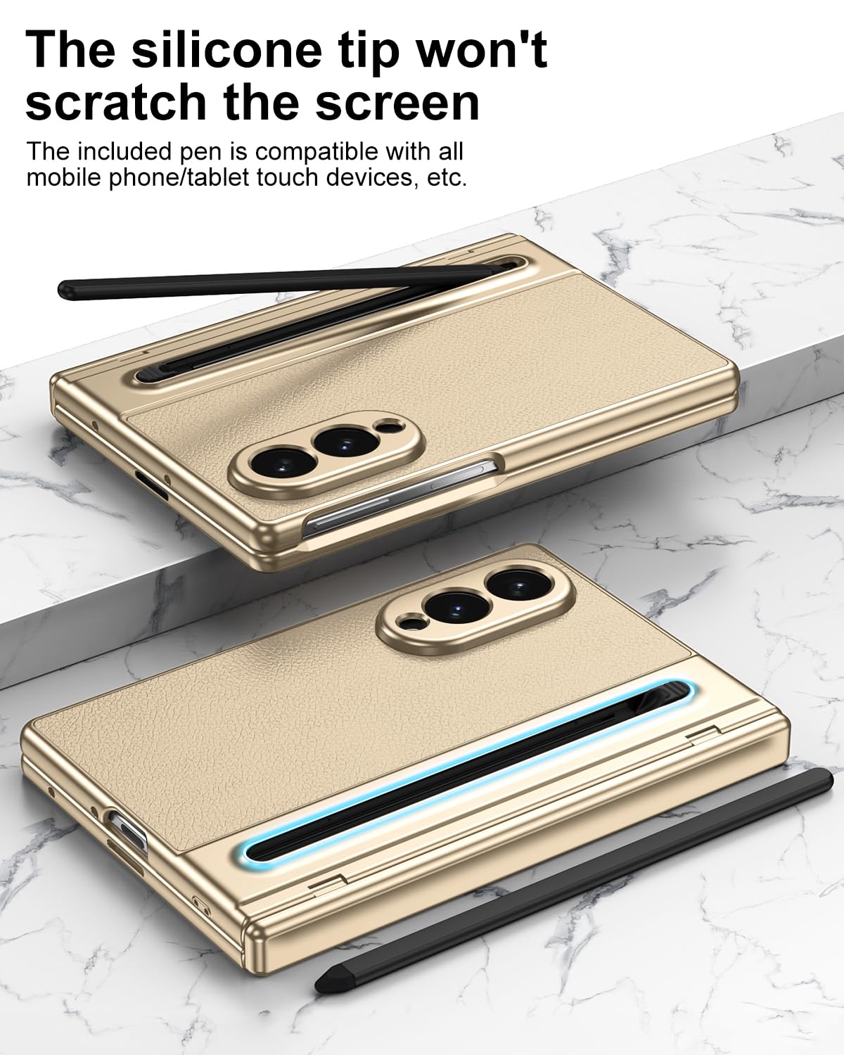 Samsung Z Fold8 Leather Case, Electroplating S Pen Case with Hinge Protection - Gold