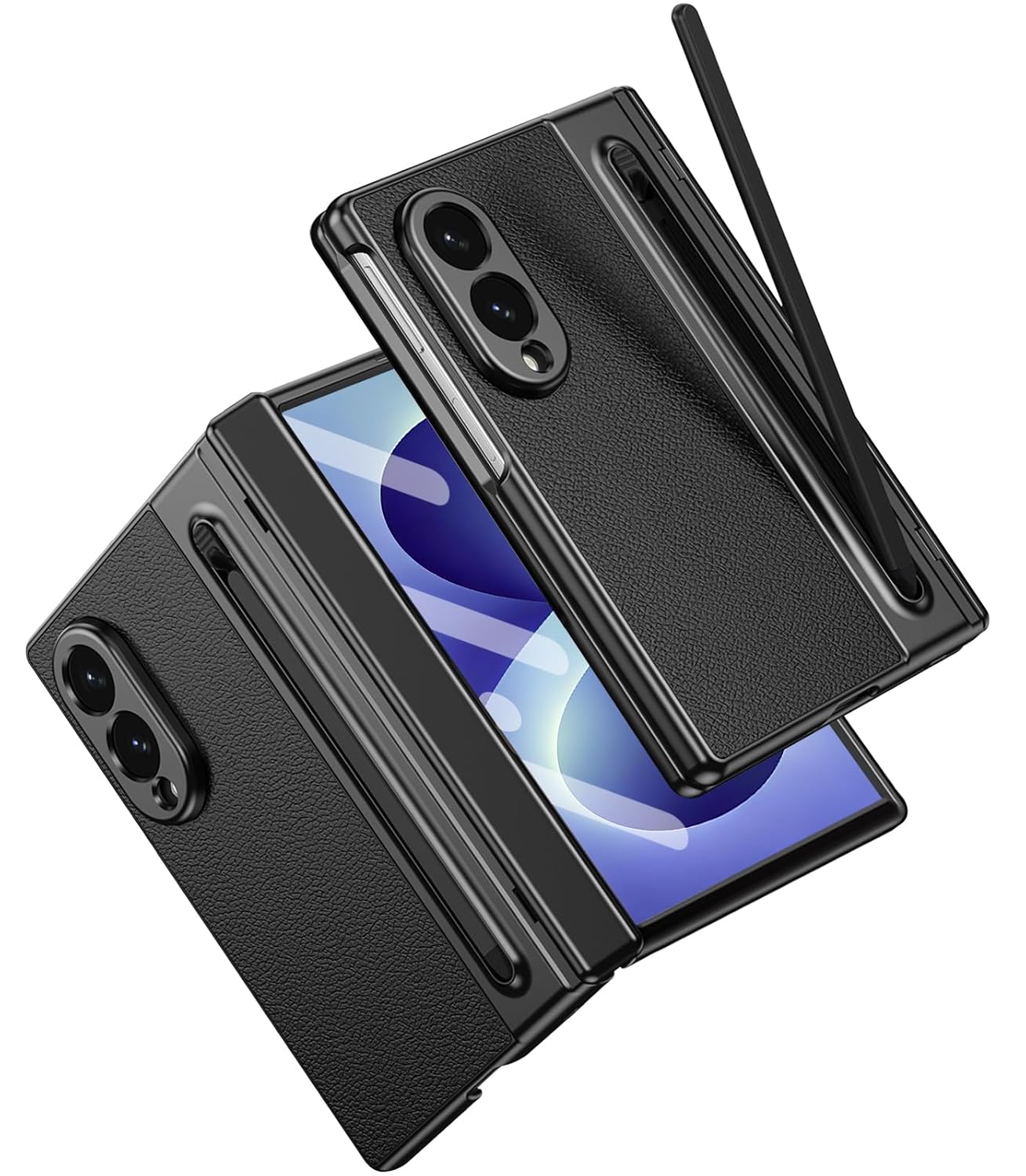 Samsung Z Fold8 Leather Case, Electroplating S Pen Case with Hinge Protection - Black
