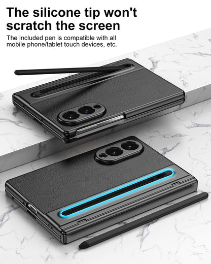 Samsung Z Fold8 Leather Case, Electroplating S Pen Case with Hinge Protection - Black