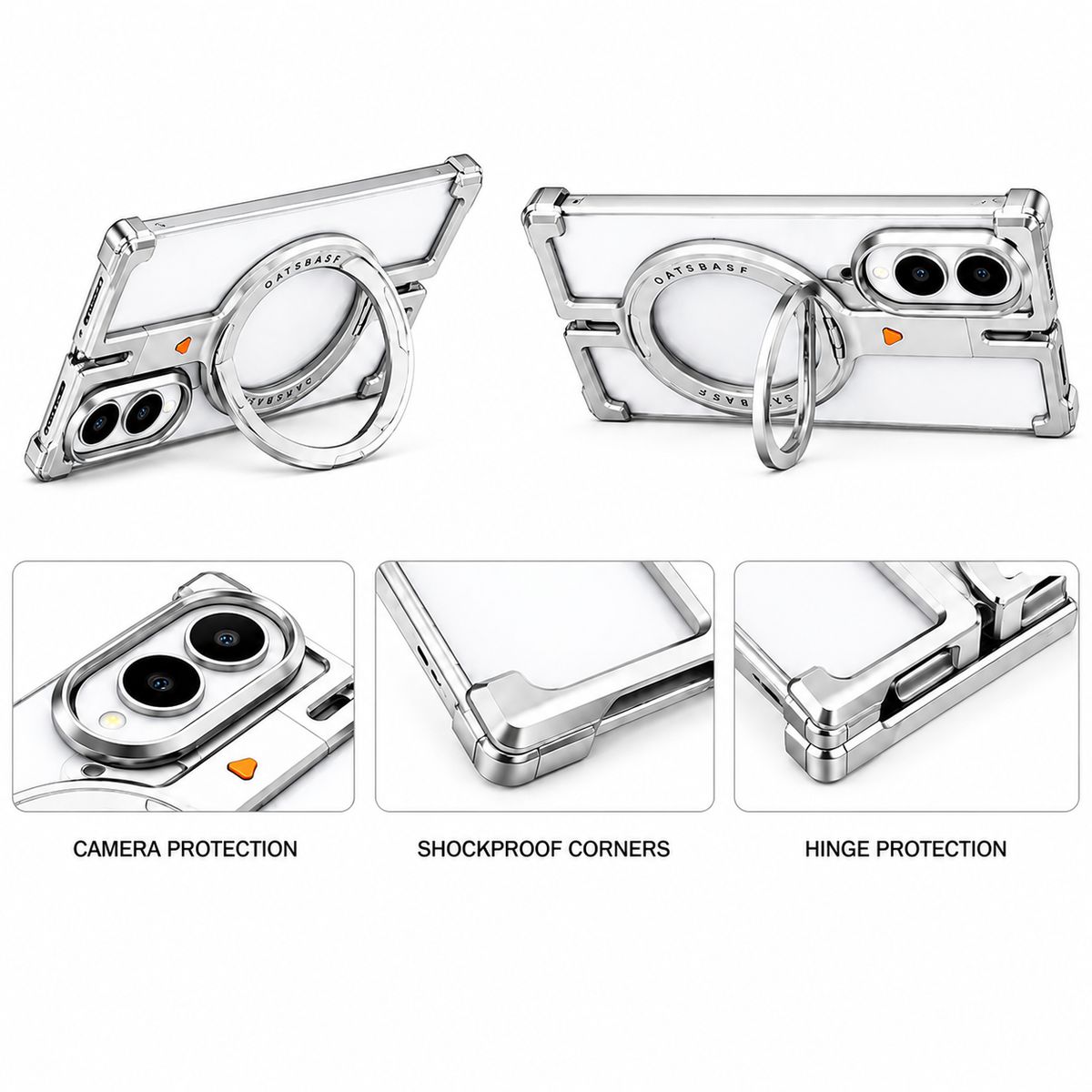 Samsung Z Fold8 Metal Case, Frameless T Shape Aluminum Alloy 360° Magnetic Rotating Ring with Magsafe - Titanium Grey