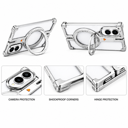 Samsung Z Fold8 Metal Case, Frameless T Shape Aluminum Alloy 360° Magnetic Rotating Ring with Magsafe - Titanium Grey