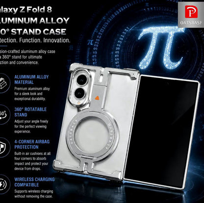 Samsung Z Fold8 Metal Case, Frameless T Shape Aluminum Alloy 360° Magnetic Rotating Ring with Magsafe - Titanium Grey