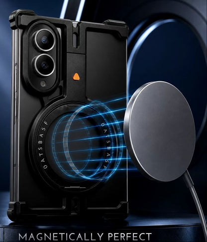 Samsung Z Fold8 Metal Case, Frameless T Shape Aluminum Alloy 360° Magnetic Rotating Ring with Magsafe - Black