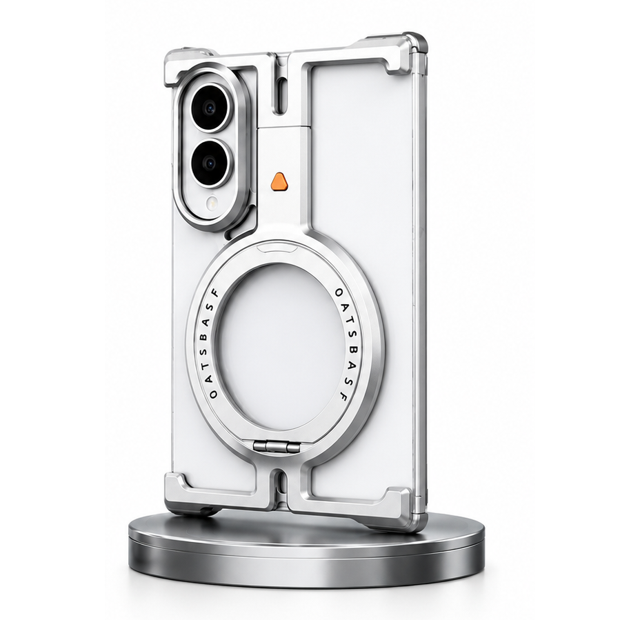 Samsung Z Fold8 Metal Case, Frameless T Shape Aluminum Alloy 360° Magnetic Rotating Ring with Magsafe - Titanium Grey