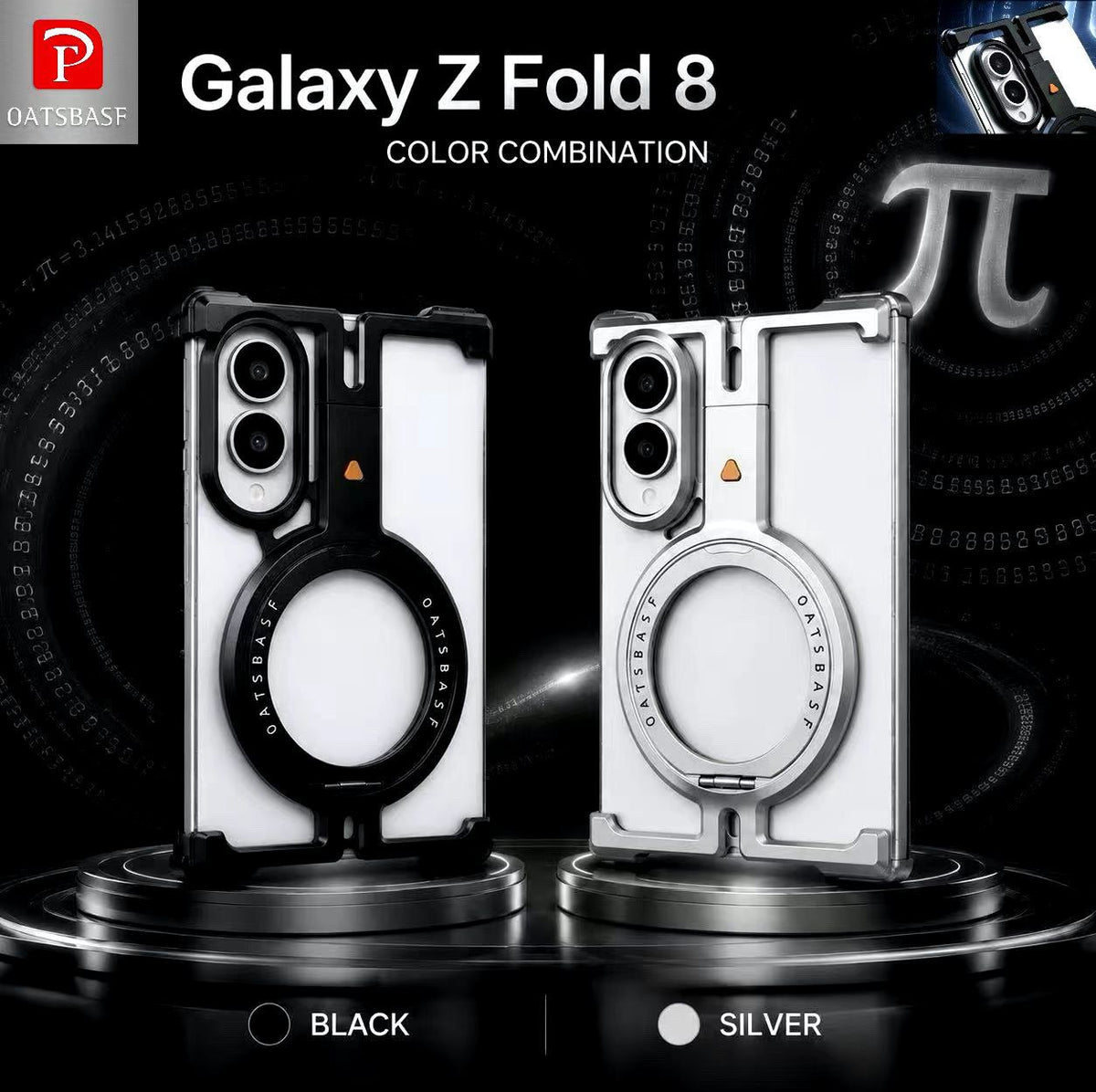 Samsung Z Fold8 Metal Case, Frameless T Shape Aluminum Alloy 360° Magnetic Rotating Ring with Magsafe - Titanium Grey