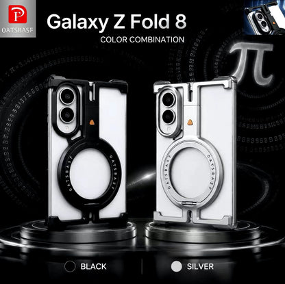 Samsung Z Fold8 Metal Case, Frameless T Shape Aluminum Alloy 360° Magnetic Rotating Ring with Magsafe - Titanium Grey