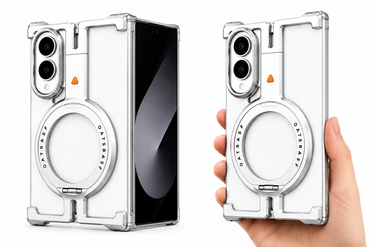 Samsung Z Fold8 Metal Case, Frameless T Shape Aluminum Alloy 360° Magnetic Rotating Ring with Magsafe - Titanium Grey