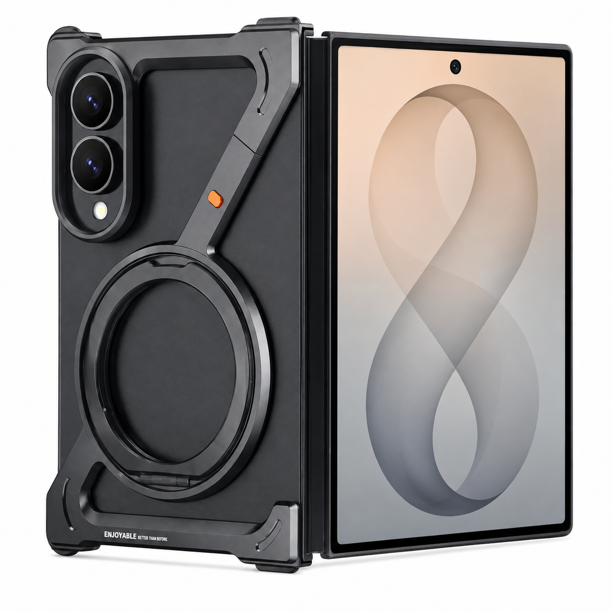 Samsung Z Fold8 Metal Case, Frameless Z Shape Aluminum Alloy 360° Magnetic Rotating Ring with Magsafe - Black