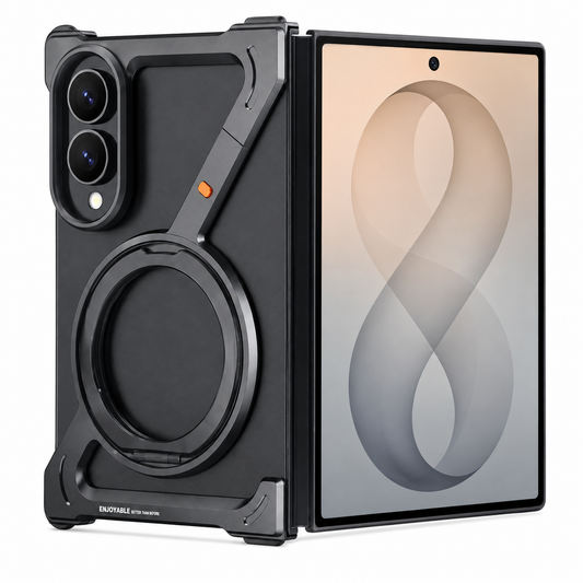 Samsung Z Fold8 Metal Case, Frameless Z Shape Aluminum Alloy 360° Magnetic Rotating Ring with Magsafe - Black