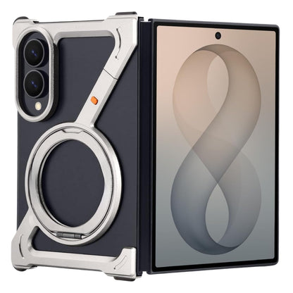 Samsung Z Fold8 Metal Case, Frameless Z Shape Aluminum Alloy 360° Magnetic Rotating Ring with Magsafe - Titanium Grey