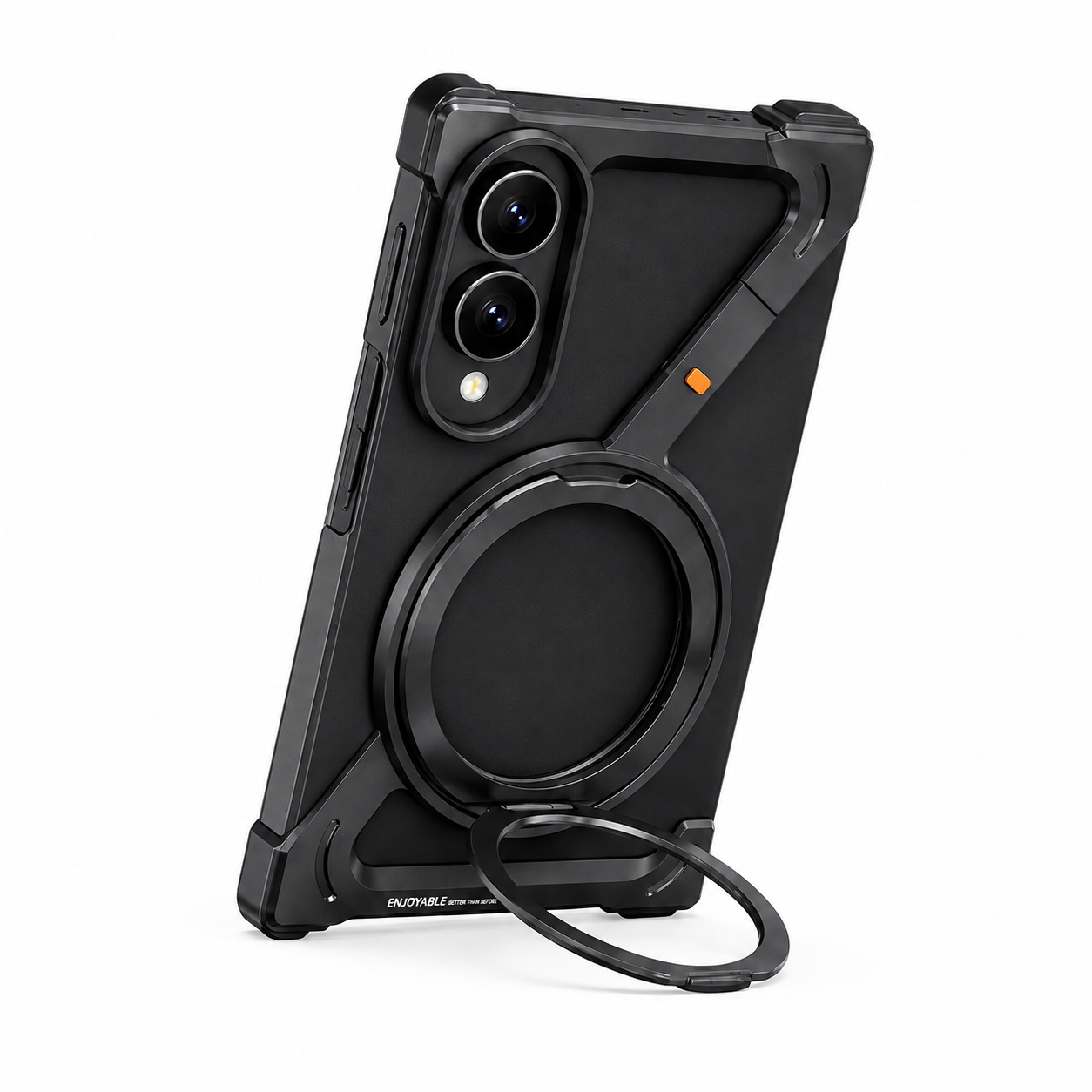 Samsung Z Fold8 Metal Case, Frameless Z Shape Aluminum Alloy 360° Magnetic Rotating Ring with Magsafe - Black
