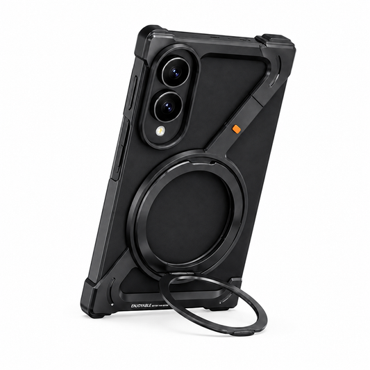 Samsung Z Fold8 Metal Case, Frameless Z Shape Aluminum Alloy 360° Magnetic Rotating Ring with Magsafe - Black