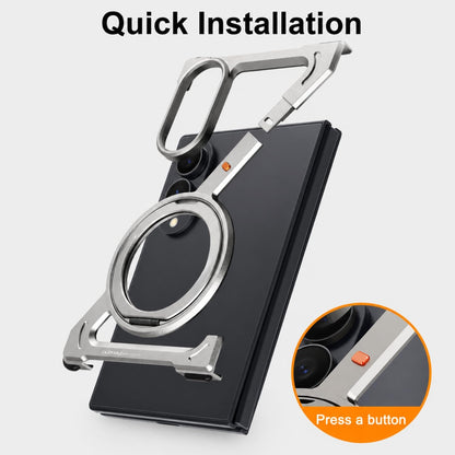 Samsung Z Fold8 Metal Case, Frameless Z Shape Aluminum Alloy 360° Magnetic Rotating Ring with Magsafe - Titanium Grey