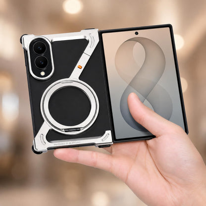 Samsung Z Fold8 Metal Case, Frameless Z Shape Aluminum Alloy 360° Magnetic Rotating Ring with Magsafe - Titanium Grey