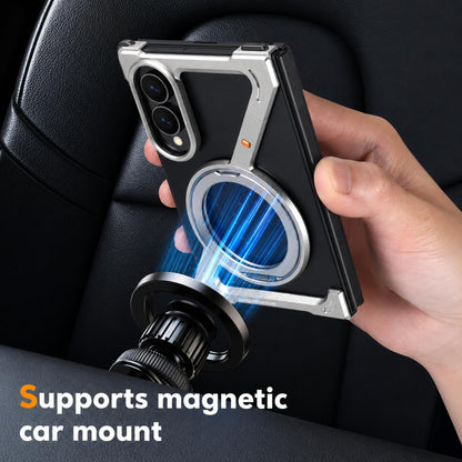 Samsung Z Fold8 Metal Case, Frameless Z Shape Aluminum Alloy 360° Magnetic Rotating Ring with Magsafe - Titanium Grey