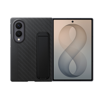 Samsung Z Fold8 Carbon Standing Case, 0.8mm Slim Carbon Fiber Cover with Magsafe and Kickstand - Black