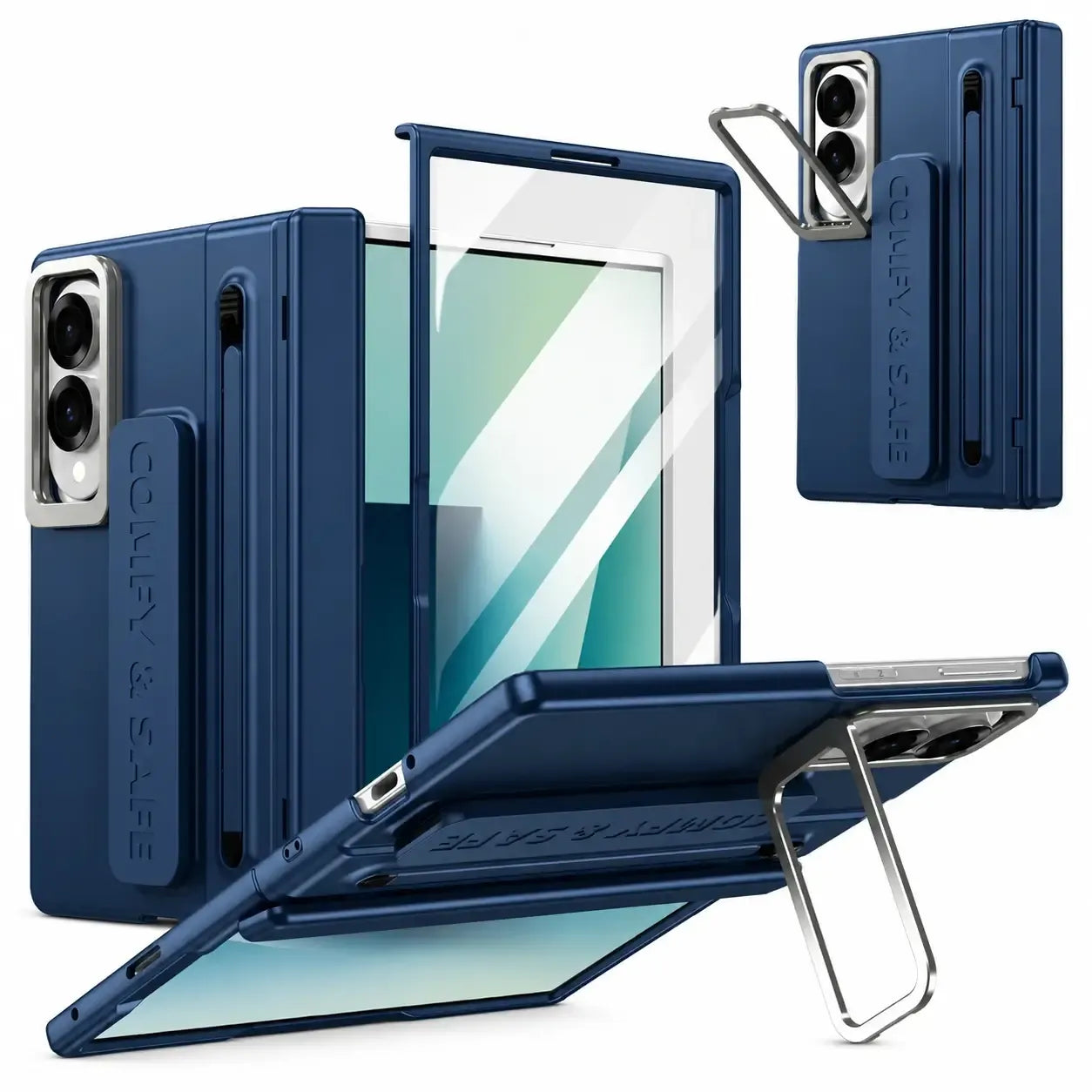 Samsung Z Fold8 Skin Feel S-Pen Case with Metal Camera Kickstand with Hinge Protection - blue