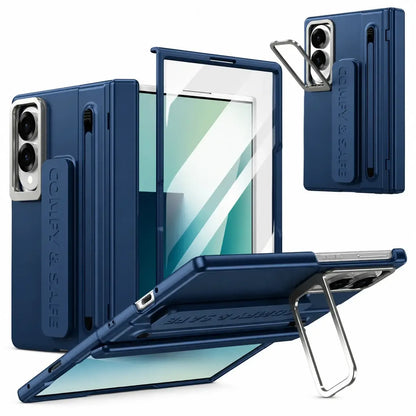 Samsung Z Fold8 Skin Feel S-Pen Case with Metal Camera Kickstand with Hinge Protection - blue