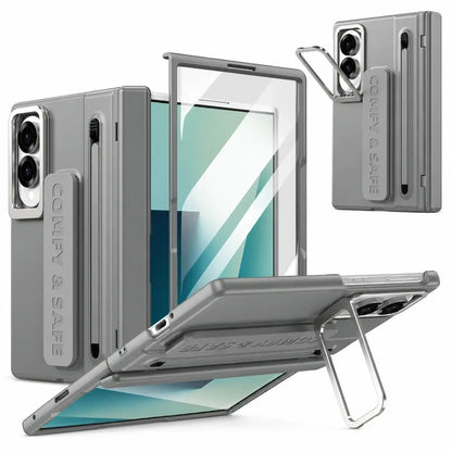 Samsung Z Fold8 Skin Feel S-Pen Case with Metal Camera Kickstand with Hinge Protection - Grey