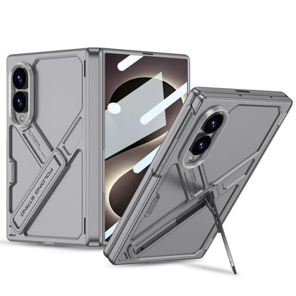 Samsung Z Fold8 GKk Hard PC Integrated Kickstand Case Inbuilt Tempered Glass with Hinge Protection - Grey
