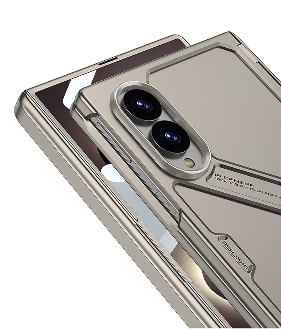 Samsung Z Fold8 GKk Hard PC Integrated Kickstand Case Inbuilt Tempered Glass with Hinge Protection - Titanium