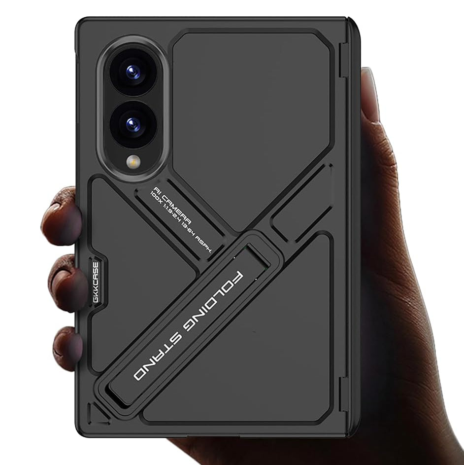 Samsung Z Fold8 GKk Hard PC Integrated Kickstand Case Inbuilt Tempered Glass with Hinge Protection - Black