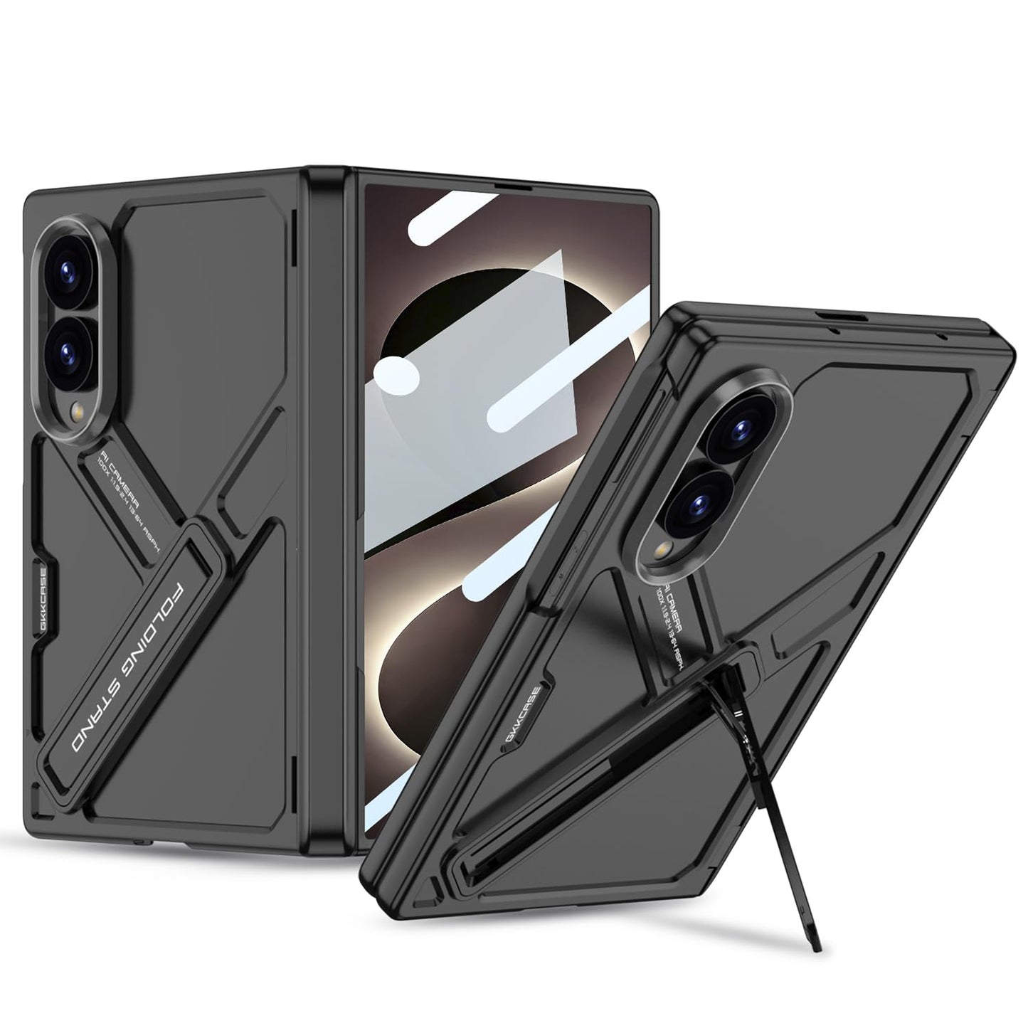 Samsung Z Fold8 GKk Hard PC Integrated Kickstand Case Inbuilt Tempered Glass with Hinge Protection - Black