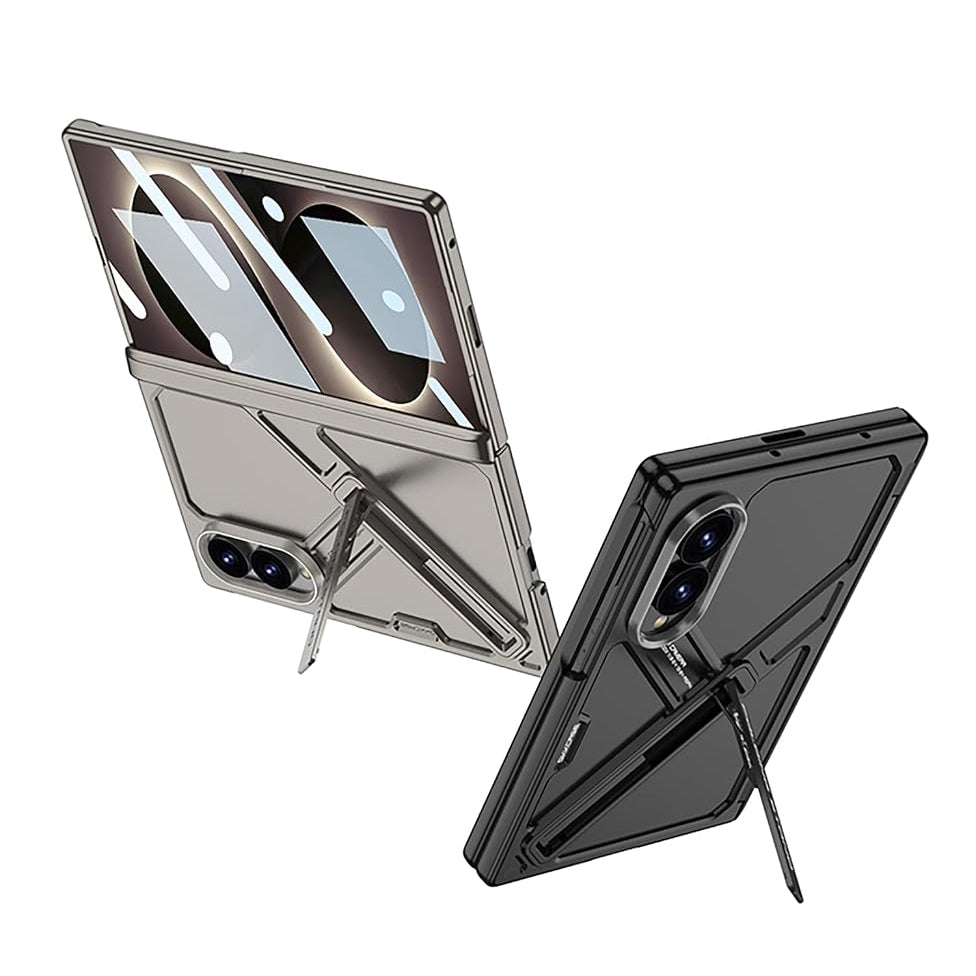 Samsung Z Fold8 GKk Hard PC Integrated Kickstand Case Inbuilt Tempered Glass with Hinge Protection - Grey