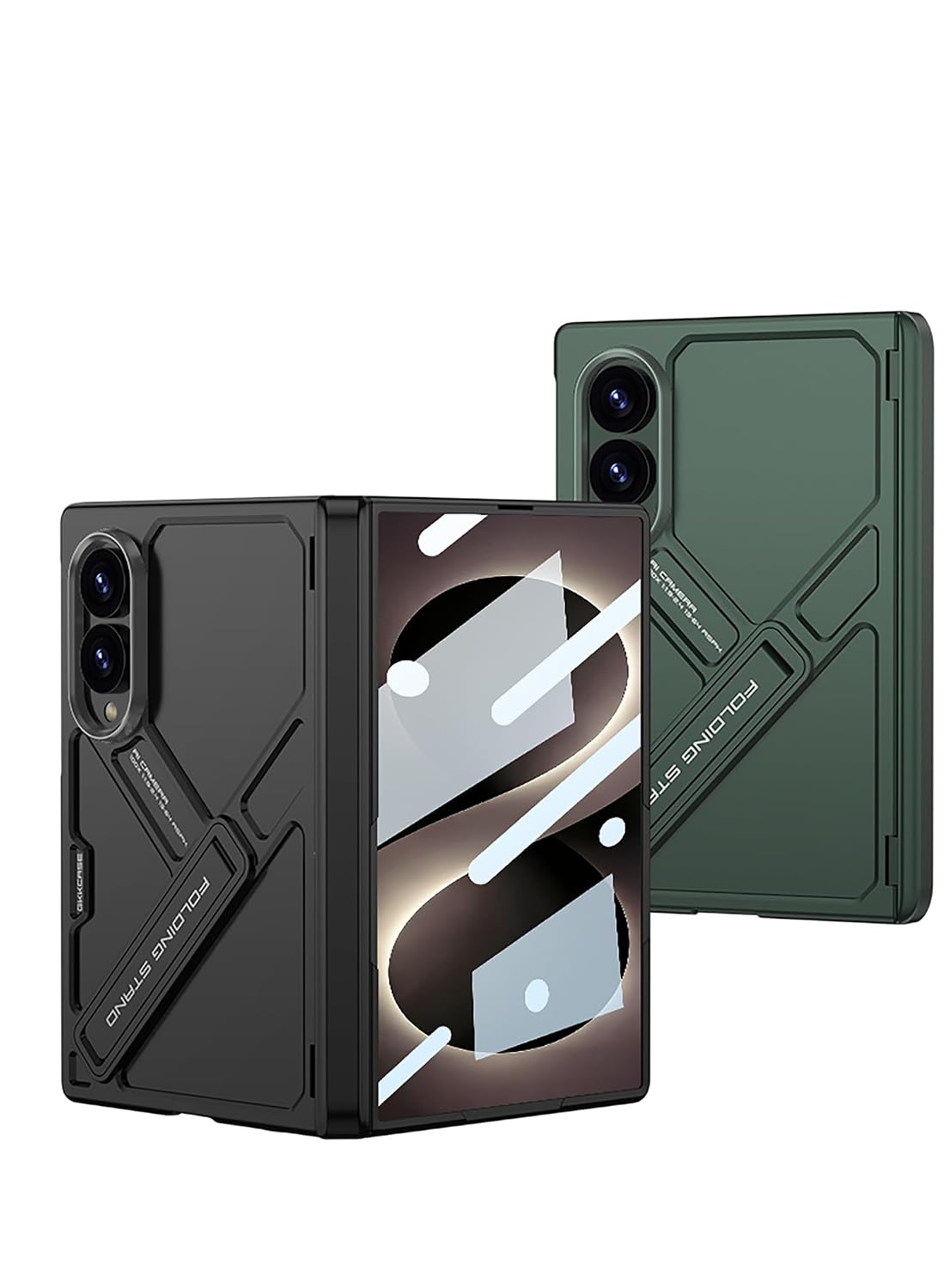Samsung Z Fold8 GKk Hard PC Integrated Kickstand Case Inbuilt Tempered Glass with Hinge Protection - Black