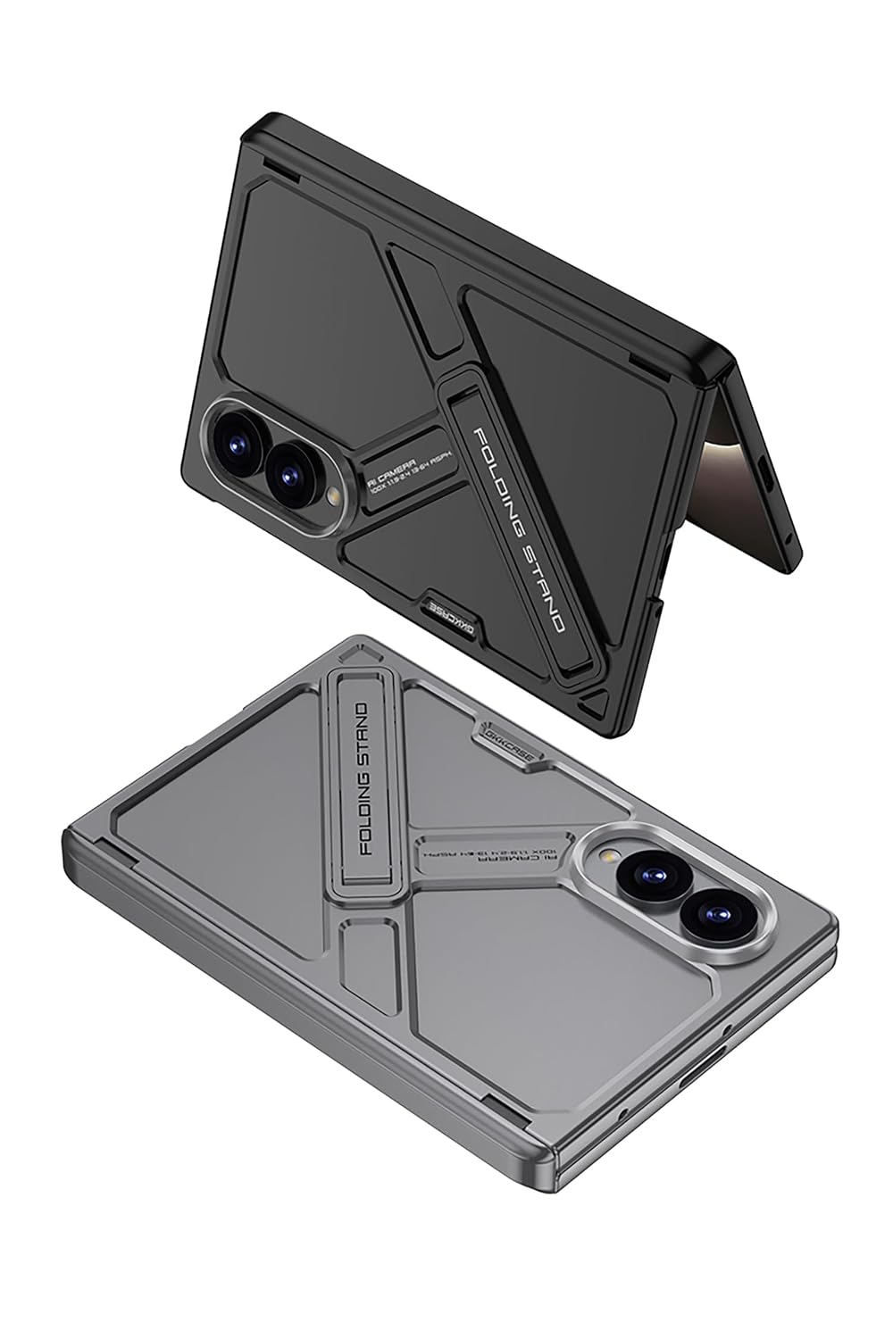 Samsung Z Fold8 GKk Hard PC Integrated Kickstand Case Inbuilt Tempered Glass with Hinge Protection - Black