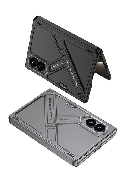 Samsung Z Fold8 GKk Hard PC Integrated Kickstand Case Inbuilt Tempered Glass with Hinge Protection - Black