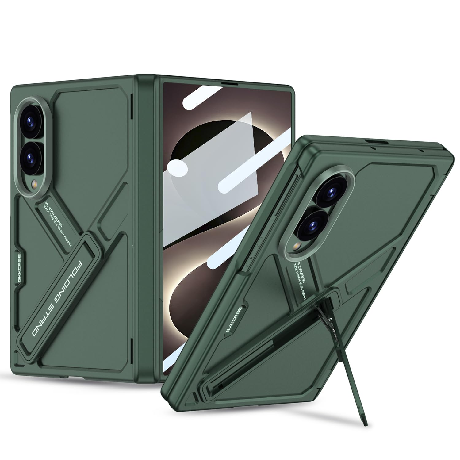 Samsung Z Fold8 GKk Hard PC Integrated Kickstand Case Inbuilt Tempered Glass with Hinge Protection - Green
